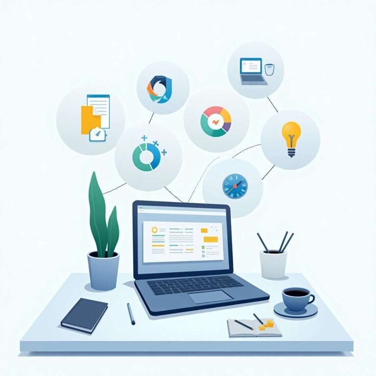 Digital workspace showing productivity features of TinyWow Tools including file converters and image editors.